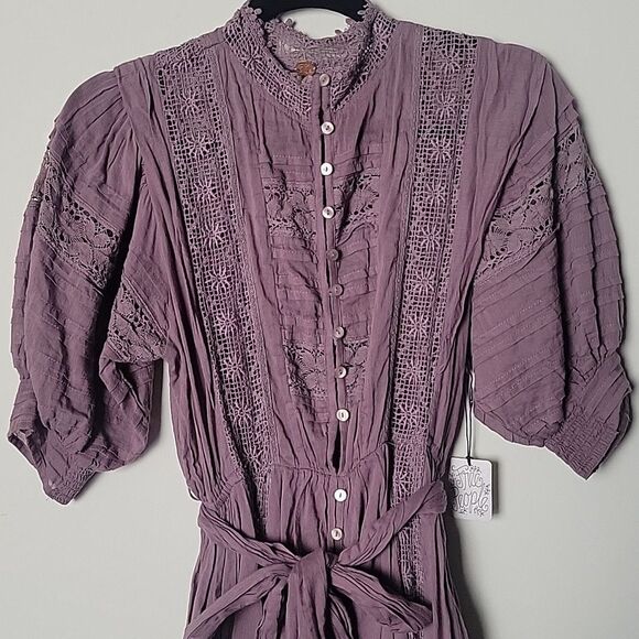 NWT Free People Sydney Dress XS Mini Purple Boho Embroidered Coquette Romantic - Picture 5 of 16